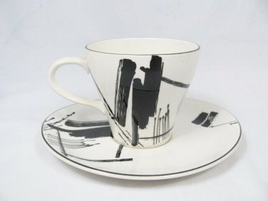 Sango Larry Laslo Black & White Cup and Saucer Set Calligraphy