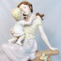 Figurine Statue 10.5 Mother & Baby Sitting On a Tree Branch & Basket of Flowers
