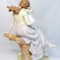 Figurine Statue 10.5 Mother & Baby Sitting On a Tree Branch & Basket of Flowers