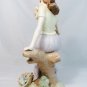 Figurine Statue 10.5 Mother & Baby Sitting On a Tree Branch & Basket of Flowers
