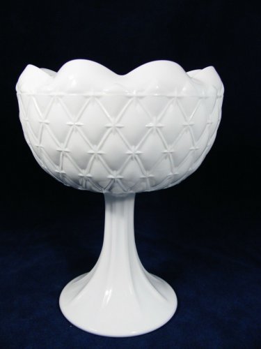 Indiana Glass Candy Compote Fruit Dish Bowl/Planter Quilted Diamond White 9"Tall
