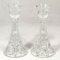 Crystal Glass Candle Holder Candlesticks Set  2 Floral Petal Diamond Pattern 8"