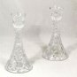 Crystal Glass Candle Holder Candlesticks Set  2 Floral Petal Diamond Pattern 8"