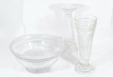 Fifth Avenue Estate 3 Pc Glass Crystal Centerpiece Bowl Vase/Candleholder