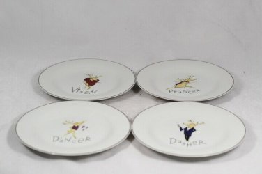 Pottery Barn Reindeer Cocktail Plates Set of 4 Dasher Dancer Prancer Vixen