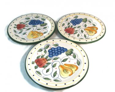 Bella Casa by Ganz Set of 3 Dinner Plates Multi Color Fruits Grapes Peach 10.5"