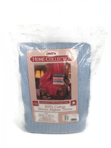 Owen Home Collection Blue Woven Afghan 100% Cotton Throw 50 x 60