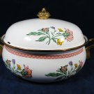 Enamel Ware Cookware Dish Pot Brass Handles Floral Covered Casserole 10 3/8" Enamel Ware Cookware Dish Pot Brass Handles Floral Covered Casserole 10 3/8"