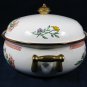 Enamel Ware Cookware Dish Pot Brass Handles Floral Covered Casserole 10 3/8"