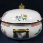 Enamel Ware Cookware Dish Pot Brass Handles Floral Covered Casserole 10 3/8"