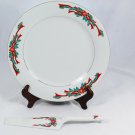 Poinsettia & Ribbons Porcelain Holiday Cake Plate 10.5" & Server