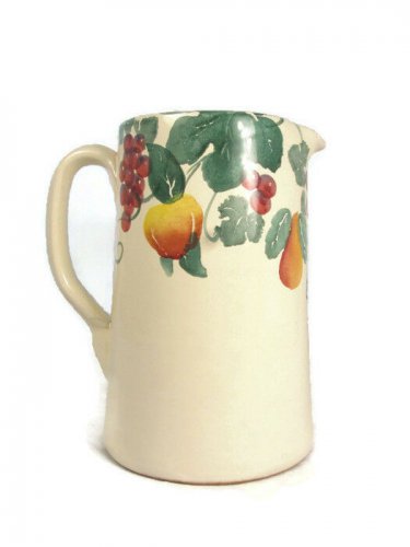Pier 1 Exclusive Handpainted Pitcher Fruits Vine Grapes Peach Pear 8" Italy