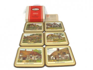 Set of Six Pimpernel Traditional Coasters English Cottages England 4 1/8"