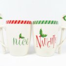 Set 2 Lenox Holiday Christmas White Candy Cane Mug Cup with Spoon Naught & Nice