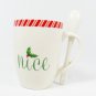 Set 2 Lenox Holiday Christmas White Candy Cane Mug Cup with Spoon Naught & Nice