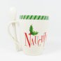 Set 2 Lenox Holiday Christmas White Candy Cane Mug Cup with Spoon Naught & Nice