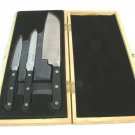 Santoku Paring & Serrated w/ Wood Case Knives Knife Stainless Steel Set of 3 Santoku Paring & Serrated w/ Wood Case Knives Knife Stainless Steel Set of 3
