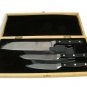 Santoku Paring & Serrated w/ Wood Case Knives Knife Stainless Steel Set of 3