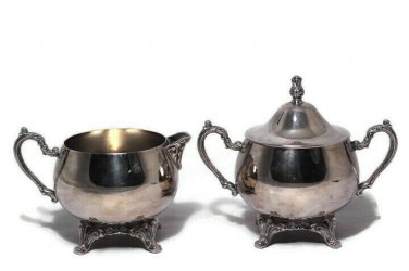 Vintage Oneida Silverplate Creamer and Sugar Bowl Set Lidded