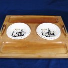 Woodpecker Bread Snack Tray w/ 2 Dip Dishes Maple Wood Ware Cracker Japan
