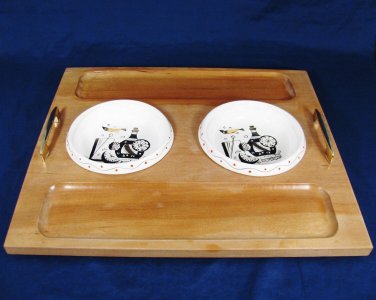 Woodpecker Bread Snack Tray w/ 2 Dip Dishes Maple Wood Ware Cracker Japan