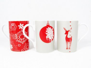 Waechtersbach Set 3 Coffee Mug Cup Reindeer Snowflakes Ball Ornament Germany