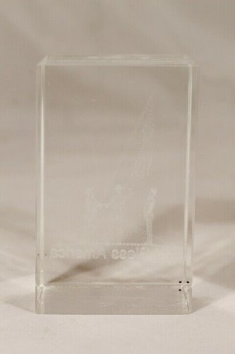 God Bless America Raising The Flag 911 Paperweight Crystal Clear Glass 3"