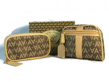Avon Signature Collection Brown Cosmetic Bag & Travel Jewelry Pouch Set