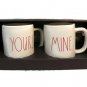 Set of 2 Rae Dunn Magenta Yours Mine Red Letter White Coffee Cup Mug Farmhouse
