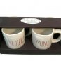 Set of 2 Rae Dunn Magenta Yours Mine Red Letter White Coffee Cup Mug Farmhouse