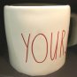Set of 2 Rae Dunn Magenta Yours Mine Red Letter White Coffee Cup Mug Farmhouse