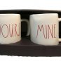 Set of 2 Rae Dunn Magenta Yours Mine Red Letter White Coffee Cup Mug Farmhouse
