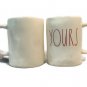 Set of 2 Rae Dunn Magenta Yours Mine Red Letter White Coffee Cup Mug Farmhouse