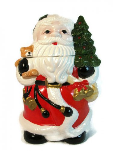 Santa Claus Storage Christmas 11 1/4" Cookie Jar Painted Ceramic w/ Original Box