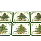 Spode Christmas Tree Set of 6 Cork Acrylic Finish Square Coasters Spode Christmas Tree Set of 6 Cork Acrylic Finish Square Coasters