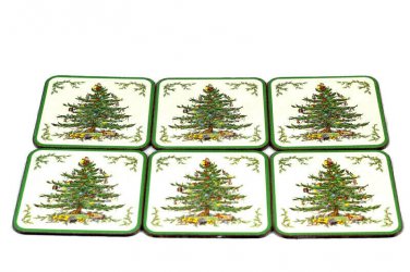 Spode Christmas Tree Set of 6 Cork Acrylic Finish Square Coasters