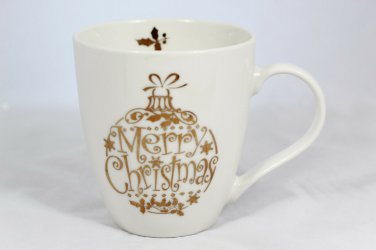 Pfaltzgraff Merry Christmas Ball Ornament Holly Berry Mug Cup Tapered White 12Oz