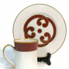Fitz and Floyd White Red Cup & Saucer Set Renaisance & Charade Red Gold Band