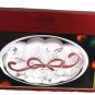 Lenox Holiday Carved Small Metal Silver Oval Serving Tray w/ Red Bow 10 inches