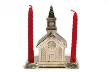 Wm. A. Rogers Oneida Silversmiths Holiday Church Lights w/ Candles Silverplate