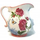 Harry & David Pitcher Water Juice Floral Peonies Butterfly Hydrangeas 7 1/4"