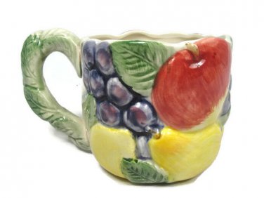Fitz and Floyd Ironstone Mug Cup Fruit Pattern Leaves Handle 12 Oz