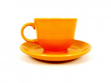 Fiesta Homer Laughlin Cup Saucer Set Orange Lead Free 6 Oz Made in USA