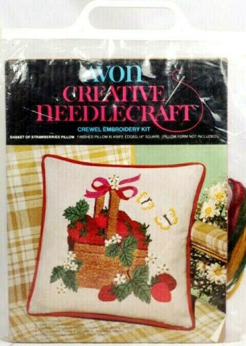 Avon Creative Needlecraft Crewel Embroidery Kit Basket of Strawberries Pillow