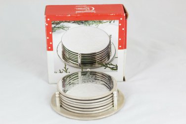 International Silver 7 Piece Coaster Set Silverplated Christmas Tree 3 3/8"
