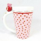 Department 56 Cranberry Pink Red Dots Tall Mug Cup 16 Oz