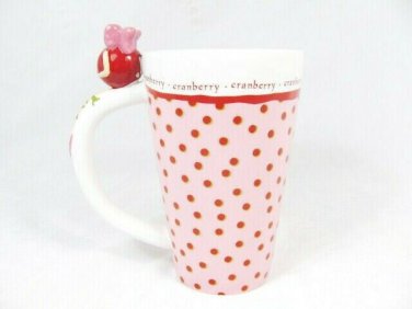 Department 56 Cranberry Pink Red Dots Tall Mug Cup 16 Oz