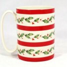 Lenox Holiday Wishing You Love Coffee Cup Mug Red Trim Holly Porcelain 12 Oz