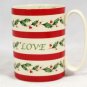 Lenox Holiday Wishing You Love Coffee Cup Mug Red Trim Holly Porcelain 12 Oz