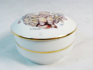 M J Hummel White Porcelain Trinket Box Spring Basket Made in Germany